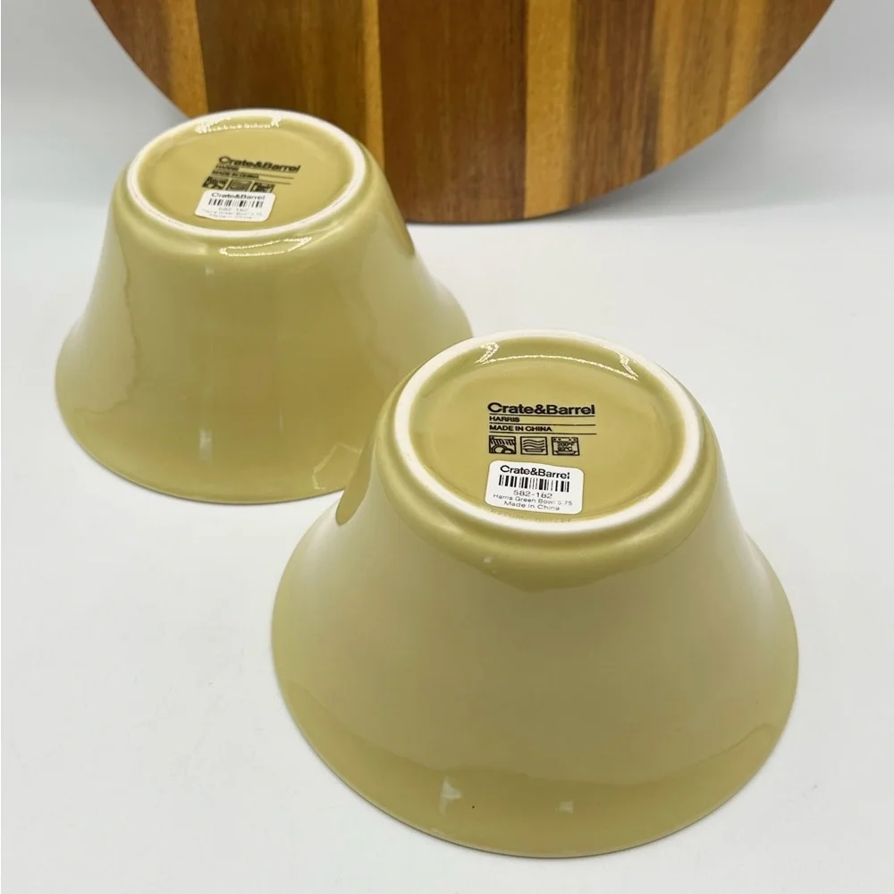 2 Crate & Barrel Harris Gold- Green Deep Bowls. NWT